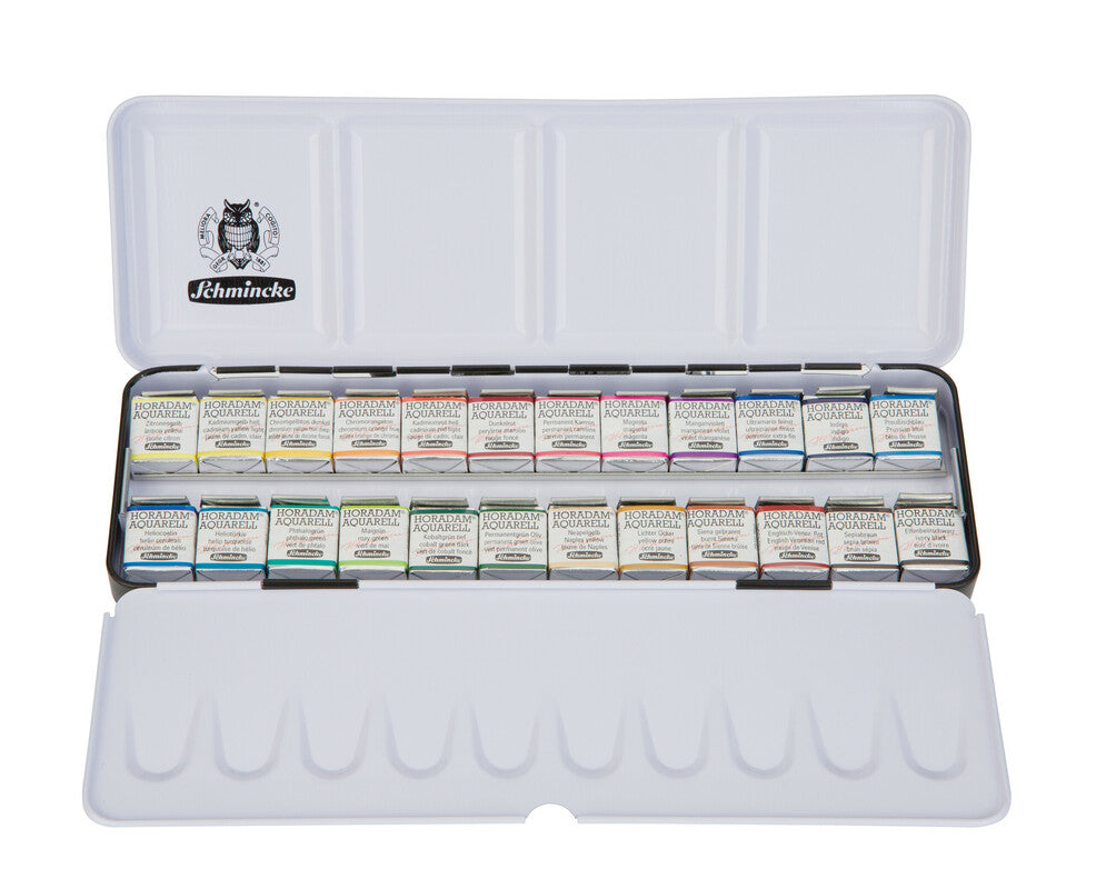 Schmincke Horadam aquarelverf 24 halve napjes in metalen etui