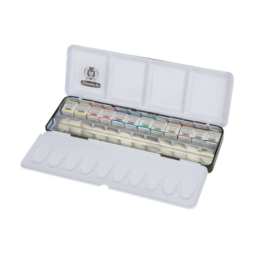 Schmincke Horadam aquarelverf metalen doos, 12 halve napjes