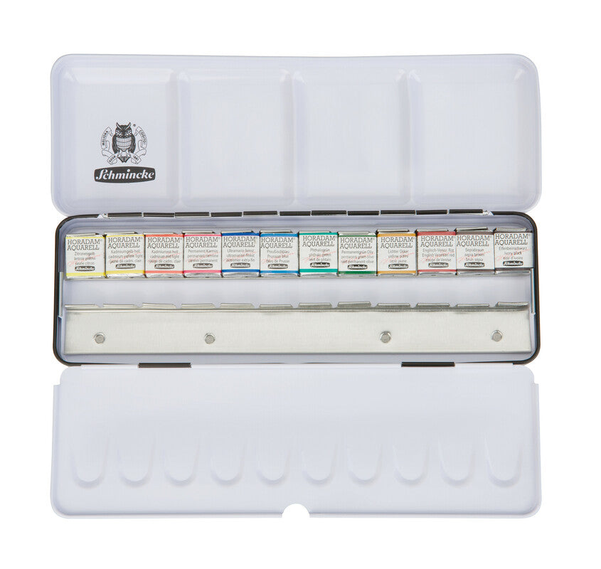 Schmincke Horadam aquarelverf metalen doos, 12 halve napjes
