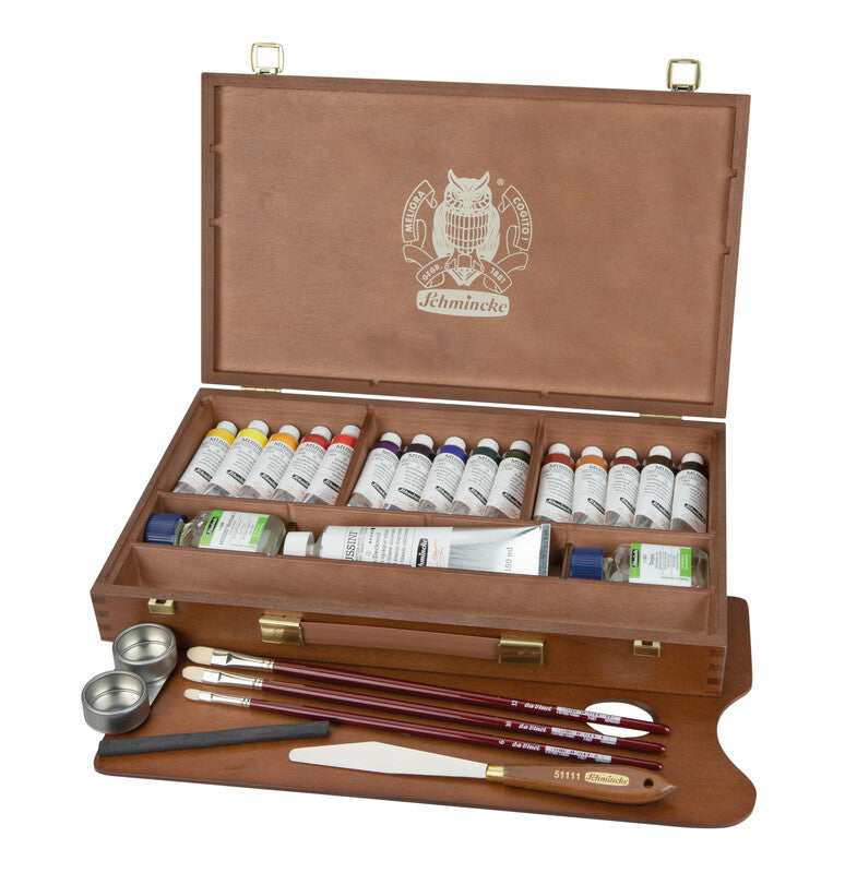 Schmincke Mussini olieverf houten kist 15 × 35 ml + wit 150 ml