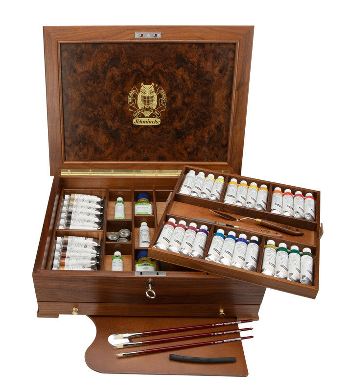 Schmincke MUSSINI olieverf in houten kist, 37 × 35 ml + accessoires