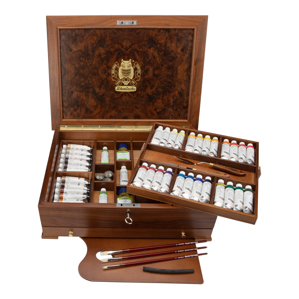 Schmincke MUSSINI olieverf in houten kist, 37 × 35 ml + accessoires