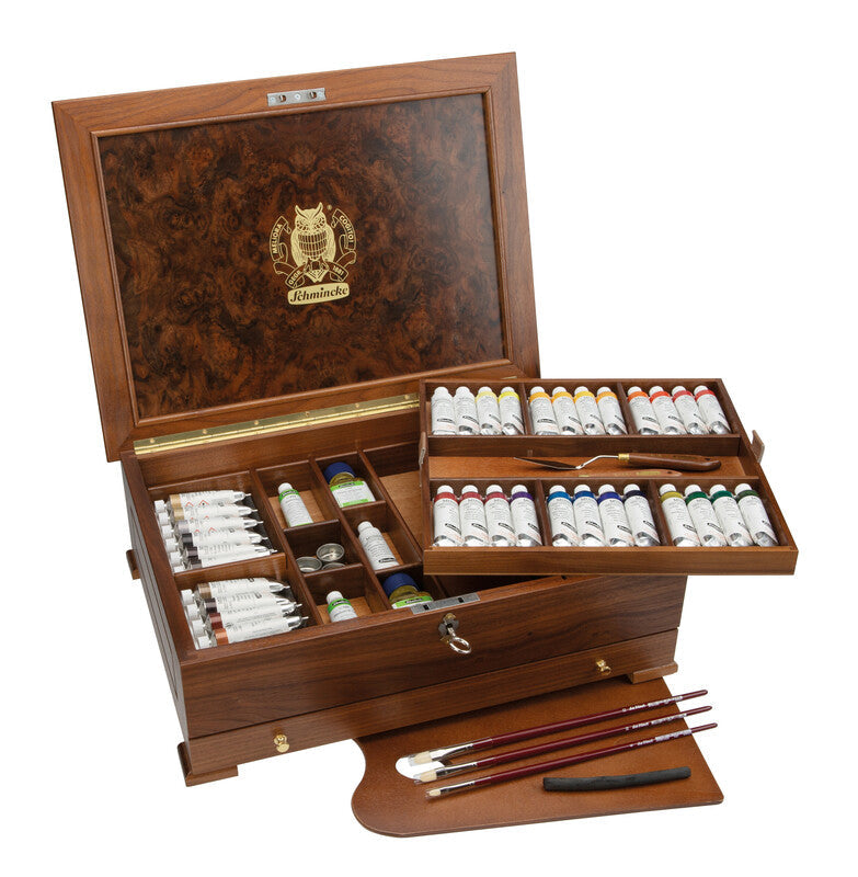 Schmincke MUSSINI olieverf in houten kist, 37 × 35 ml + accessoires