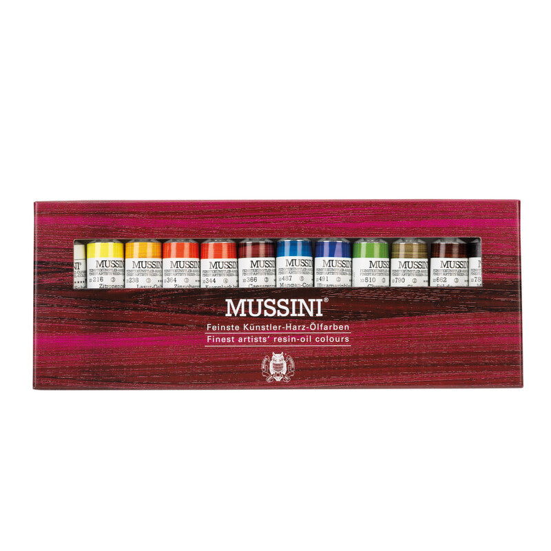 Schmincke Mussini olieverf set 12 × 15 ml in kartonnen verpakking