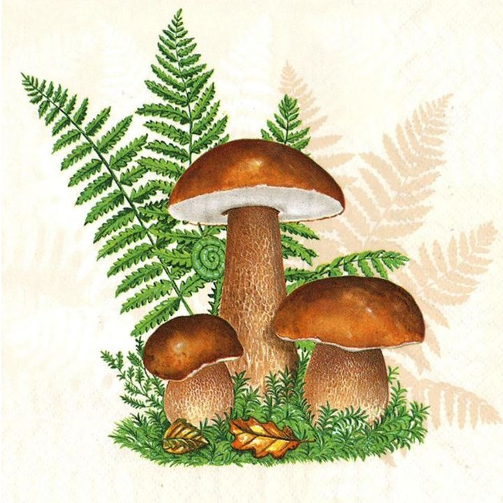 Servet voor decoupage Nassau Boletus met varenbladeren, 33 × 33 cm