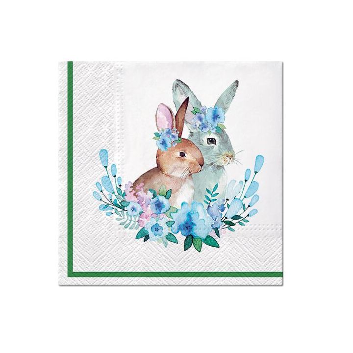 Decoupageservet Bunnies with Wreaths 33 × 33 cm