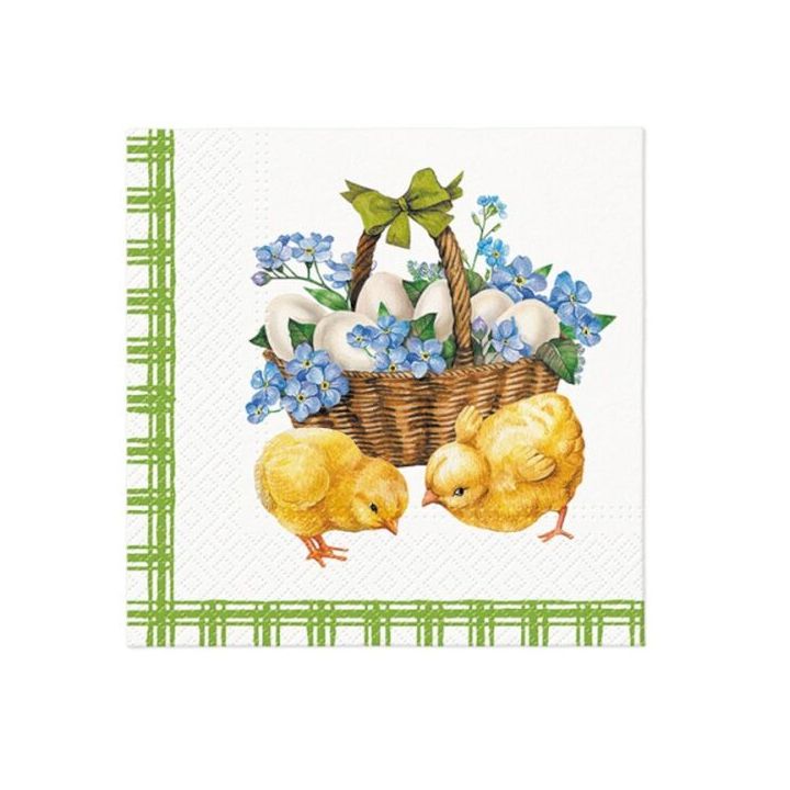 Decoupageservet Chicks with basket 33 × 33 cm