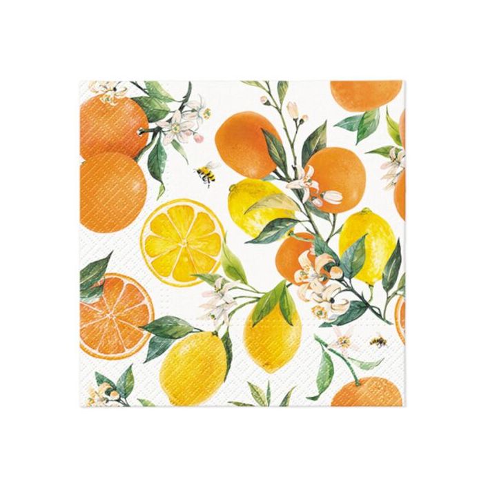 Nassau decoupageservet Citrus with bees, 33 × 33 cm