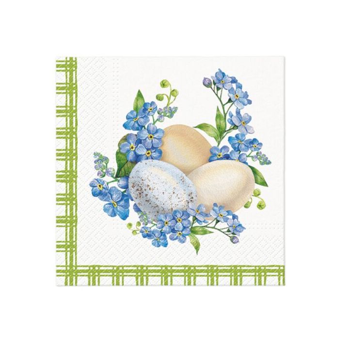 Nassau decoupageservet Eggs in Forget me nots, 33 × 33 cm