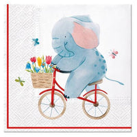 Nassau decoupageservet Elephant on Bike, 33 × 33 cm