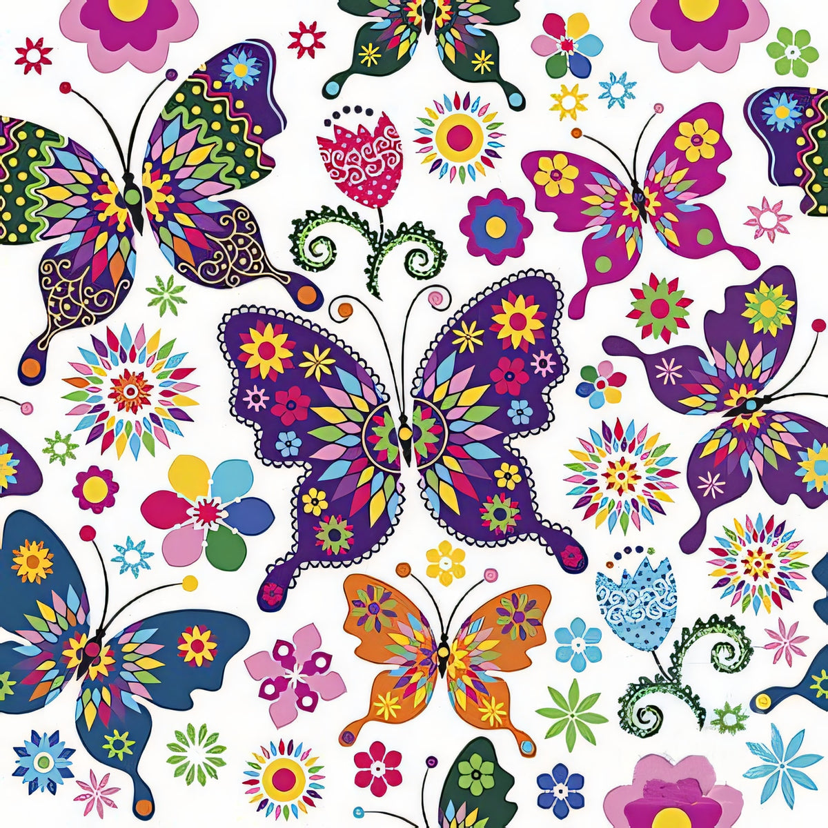Decoupageservet Kleurrijke vlinders 33 × 33 cm
