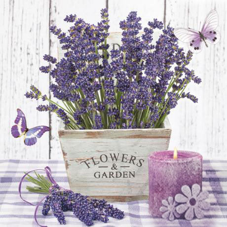 Servet voor decoupage Nassau lavendel in houten mand, 33 × 33 cm