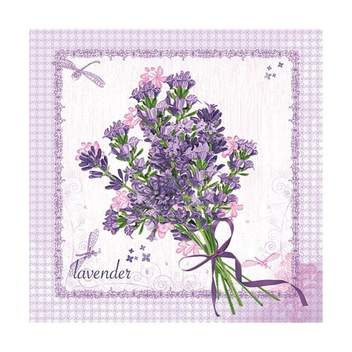 Decoupageservet lavendelboeket – 33 × 33 cm