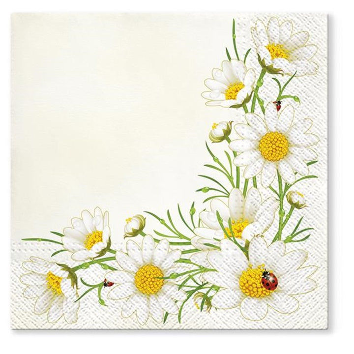 Decoupageservet lieveheersbeestje op margriet – 33 × 33 cm