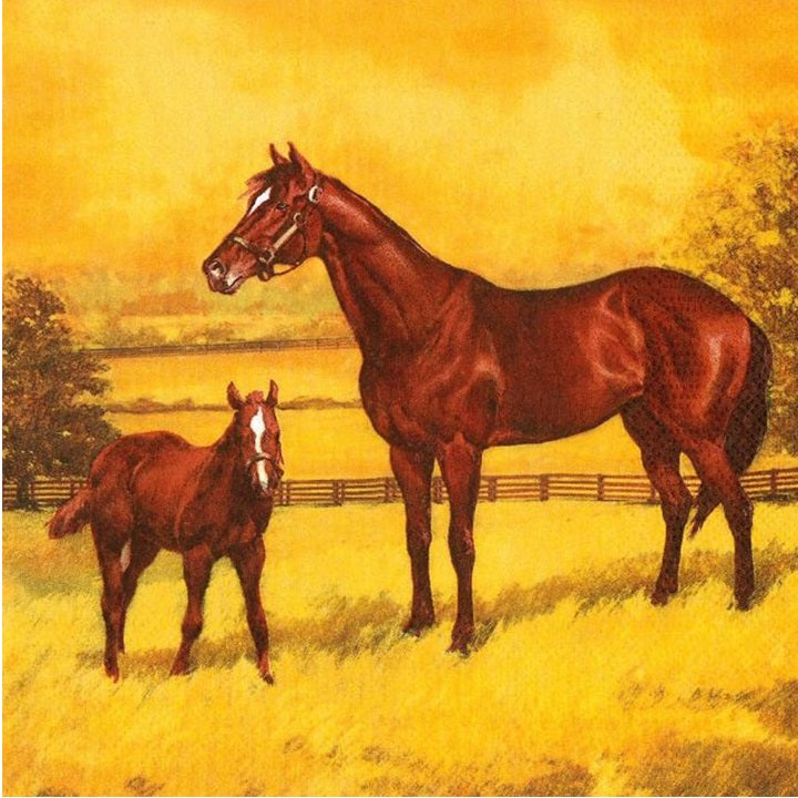 Decoupageservet Mare with a Colt Painting – 33 × 33 cm