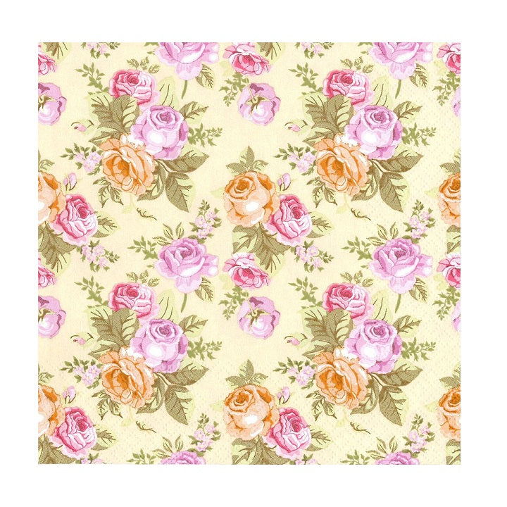 Decoupageservet pastelrozen – 33 × 33 cm