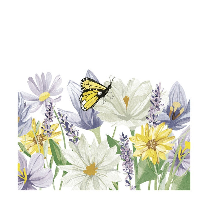 Decoupageservet Pastelkleurige tuinbloemen met vlinders 33 × 33 cm