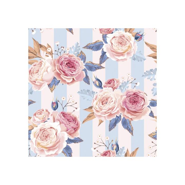 Decoupageservet Nassau Pink Roses on Blue Stripes 33 × 33 cm