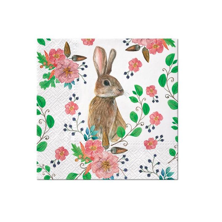 Decoupageservet Rabbit Berries, 33 × 33 cm