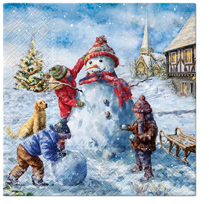 Decoupageservet Snowman Fun 33 × 33 cm
