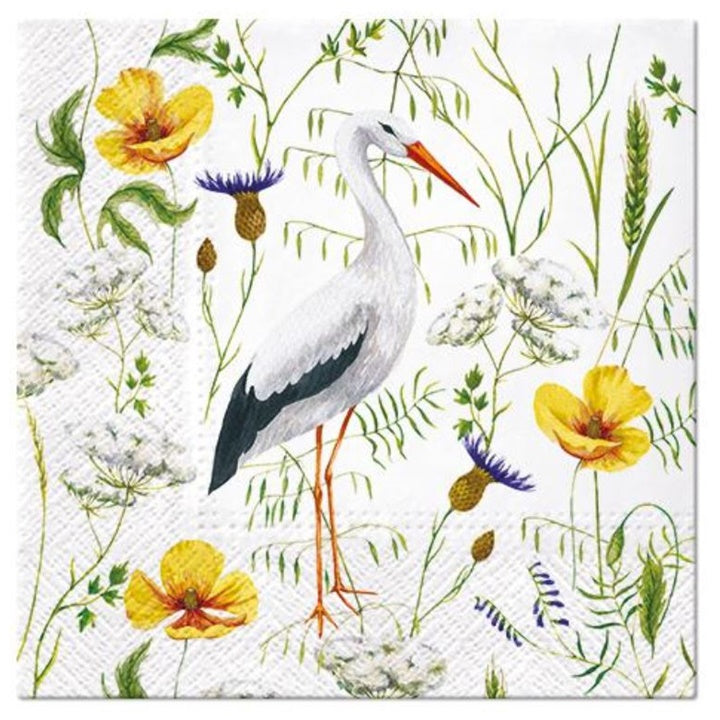 Decoupageservet Stork in Grassland 33 × 33 cm