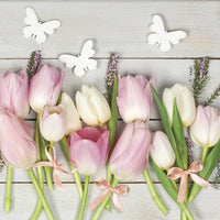 Nassau decoupageservet White & Pink Tulips on Wood 33 × 33 cm