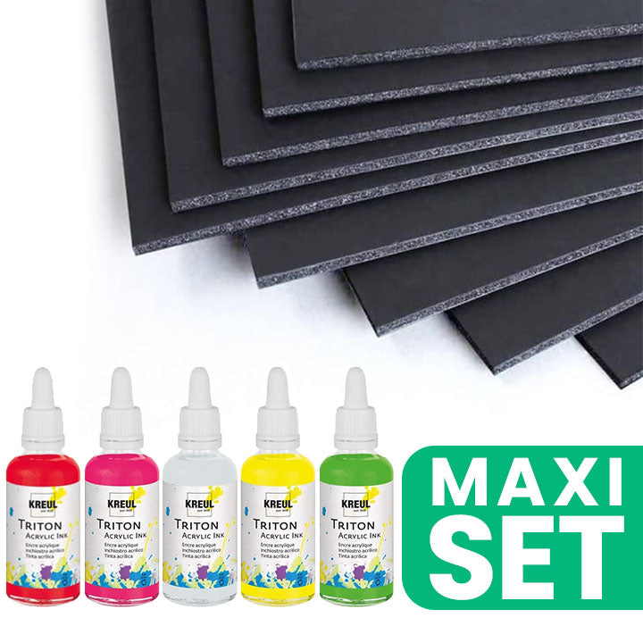 ARTMIE acrylinktset Triton 5 × 40 ml met zwarte foamboard 50 × 70 cm