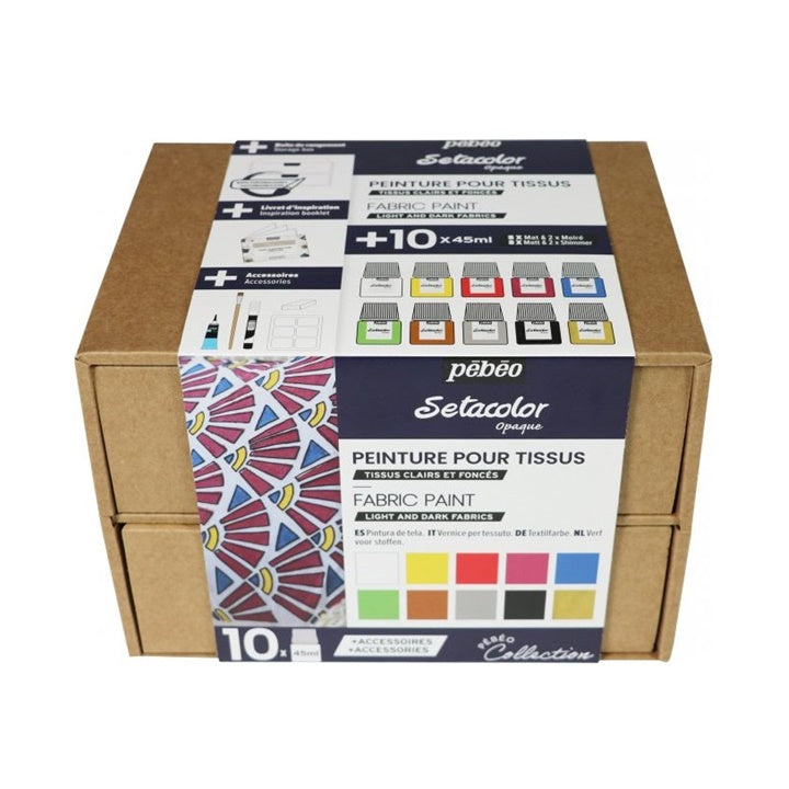 Pébéo Setacolor Opaque textielverfset 10 × 45 ml, licht en donker