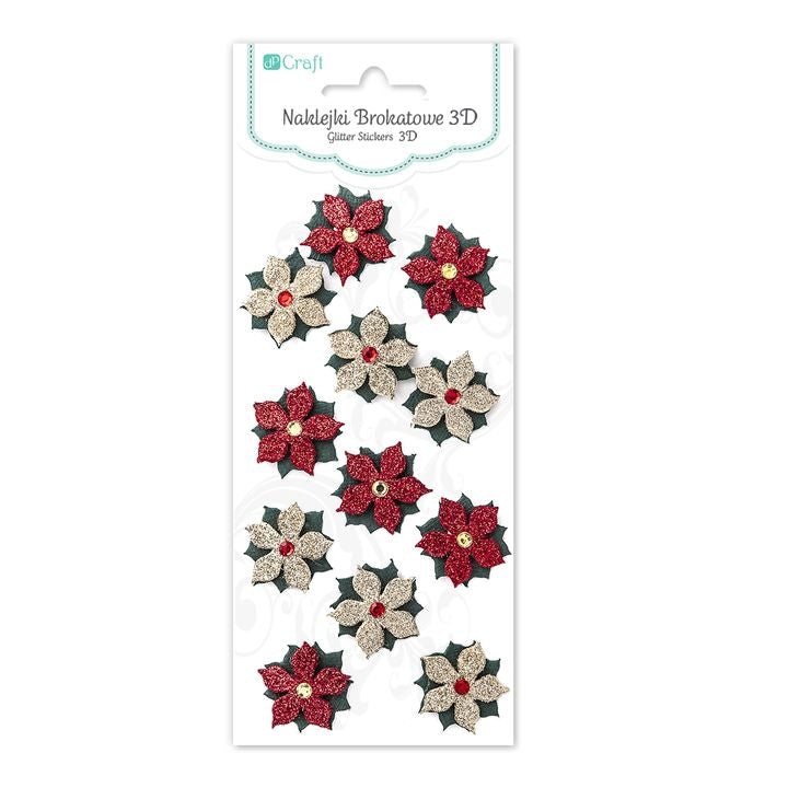 Set of 12 3D Glitter Christmas Stickers, image 1