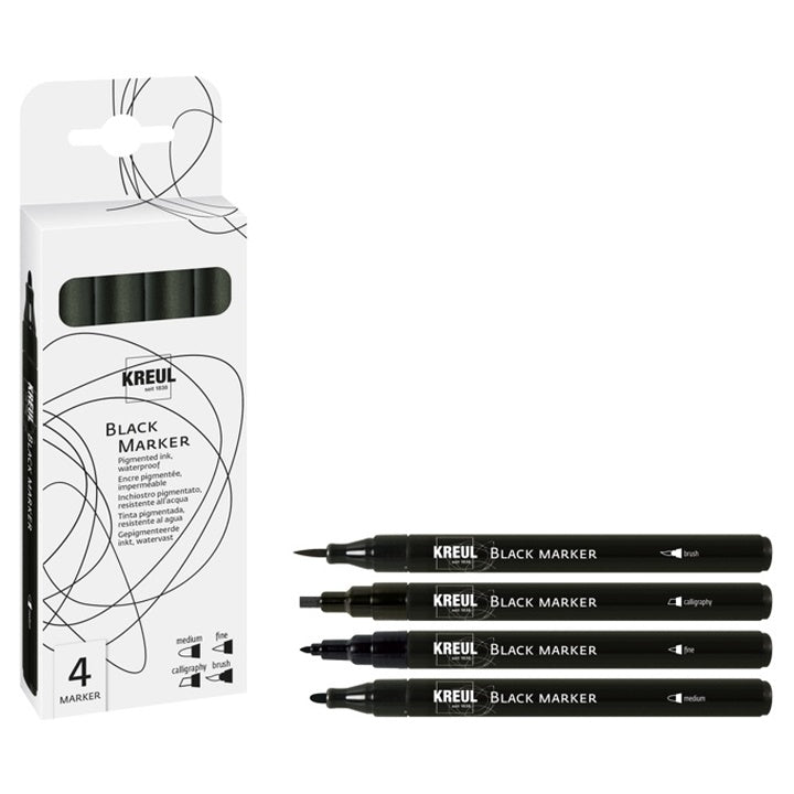Set of 4 Black Markers with Different Tips — image 2