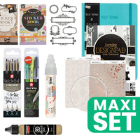 Bullet journalset warme tinten met gestippeld notitieboek A5