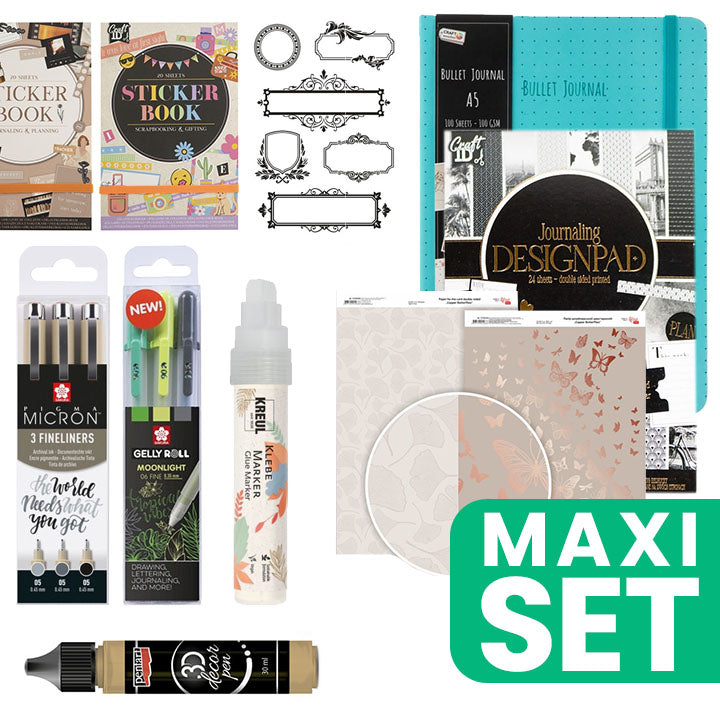 Bullet journalset warme tinten met gestippeld notitieboek A5
