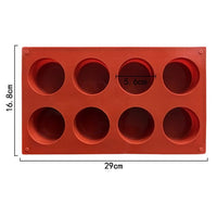 Siliconen gietvorm met 8 ronde uitsparingen Ø 5,6 cm, rood