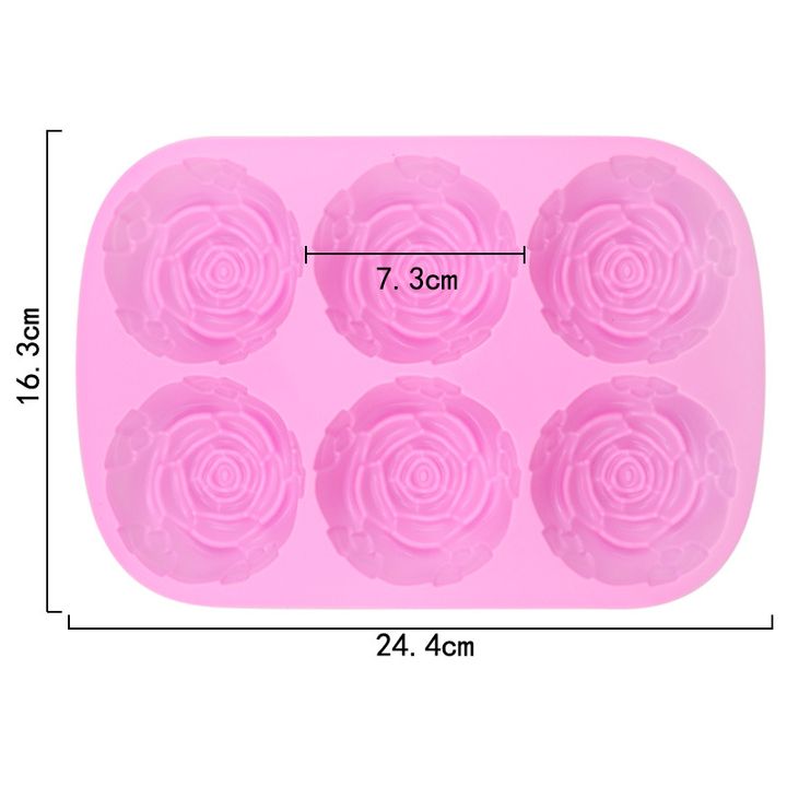 Siliconen gietvorm roos, 6 ronde vormen, roze