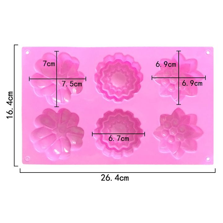 Siliconen gietvorm bloemen, 6 vormen, roze – afbeelding 2