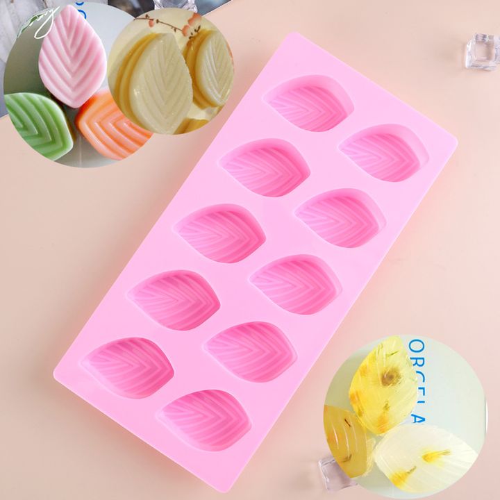 Siliconen gietvorm bladeren, 12 vormen, roze