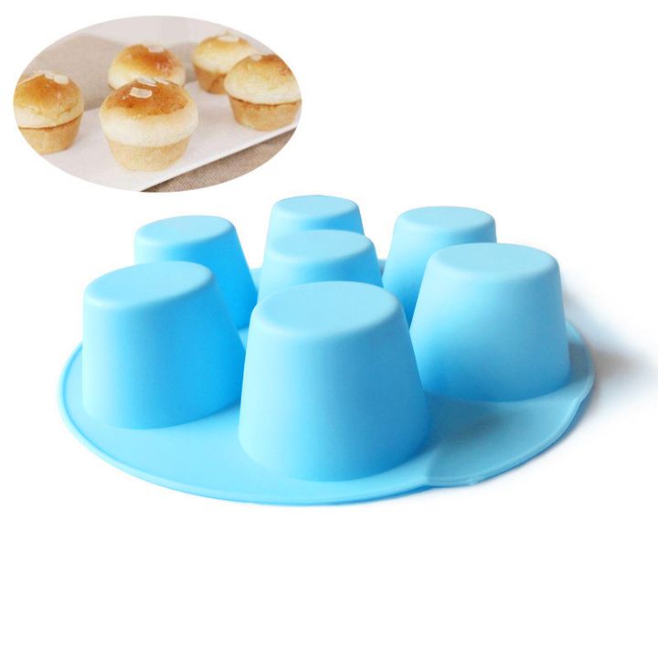 Siliconen gietvorm met 7 ronde uitsparingen Ø 6 cm, blauw