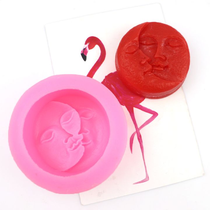 Siliconen gietvorm zon en maan, Ø 8,5 cm, roze
