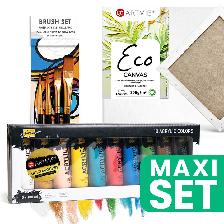 ARTMiE acrylverf startset met penselen en 3 doeken 20 × 30 cm