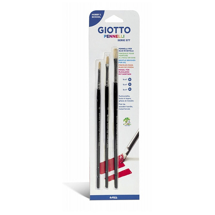 GIOTTO platte penselen serie 577, set van 3, varkenshaar