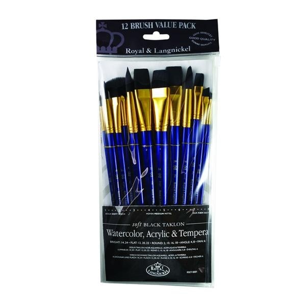 Royal & Langnickel penselenset zwart Taklon, 12 stuks