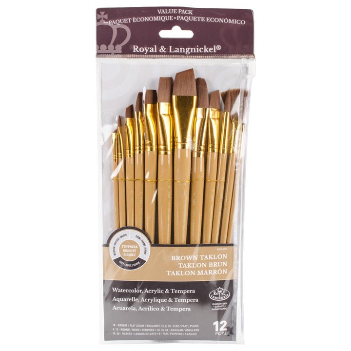 Royal & Langnickel penselenset bruin Taklon, 12 stuks