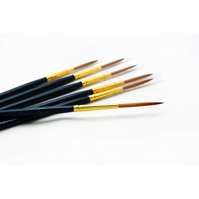Make-upkwasten rond, synthetisch haar, blauw handvat