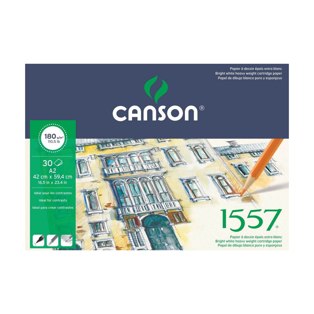 Tekenblok Canson 1557 A2 – 180 g/m², 30 vellen, gelijmd