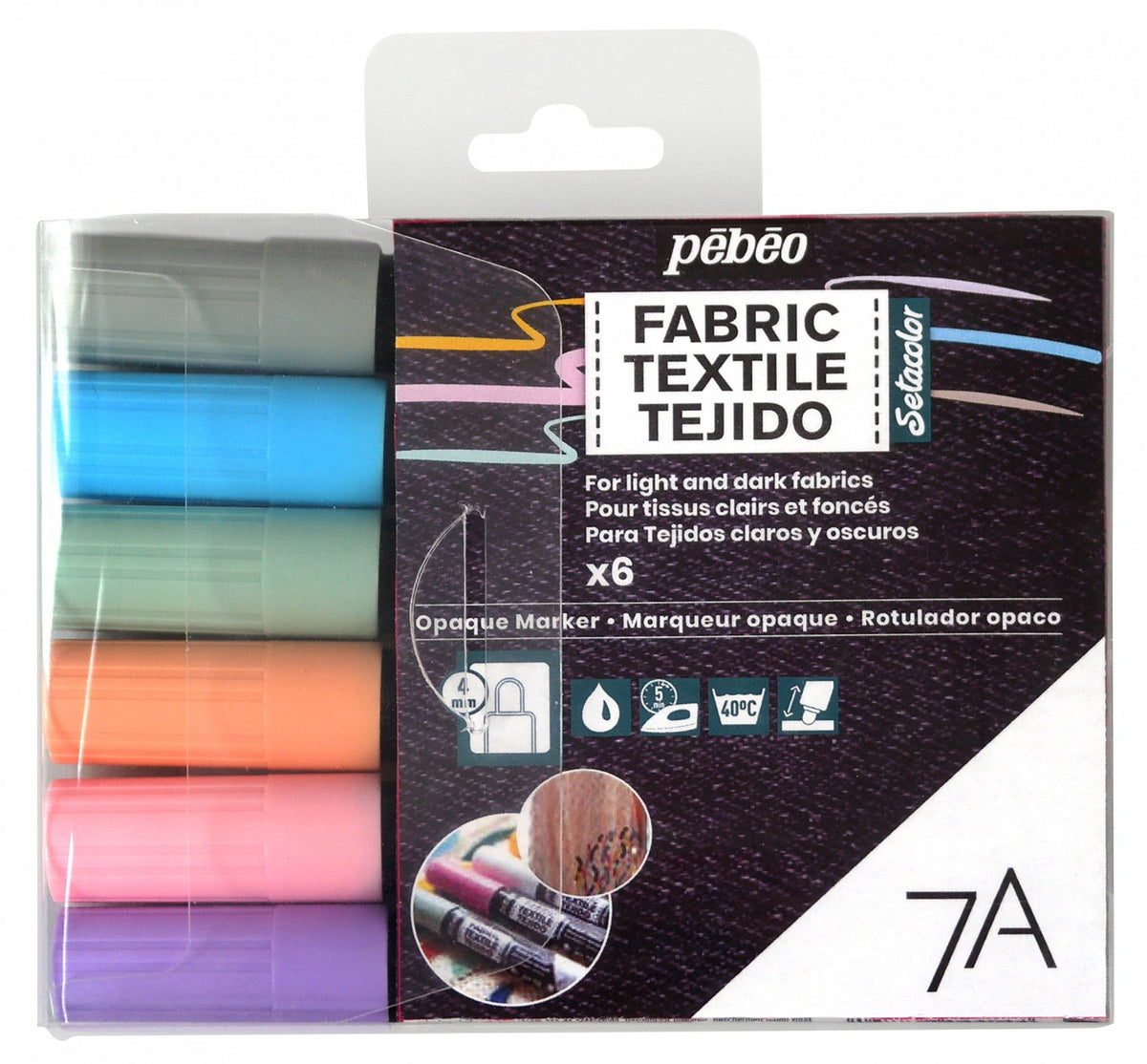 Textielstiften Pébéo Setacolor Pastel, set van 6