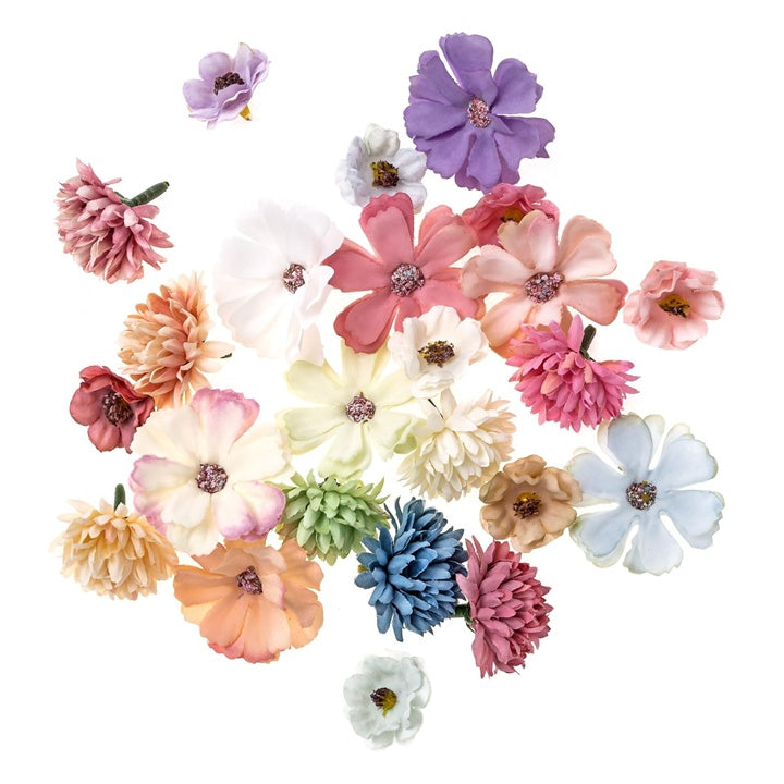 Textielbloemen, 24 stuks in 3 patronen, meerkleurig – afbeelding 3