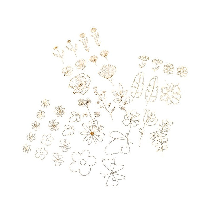 Transparent PVC Stickers, Gold Flowers, 43 pcs — image 1