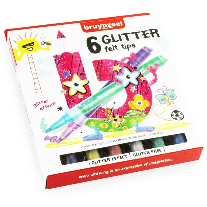 Bruynzeel glitterviltstiften voor kinderen, set van 6