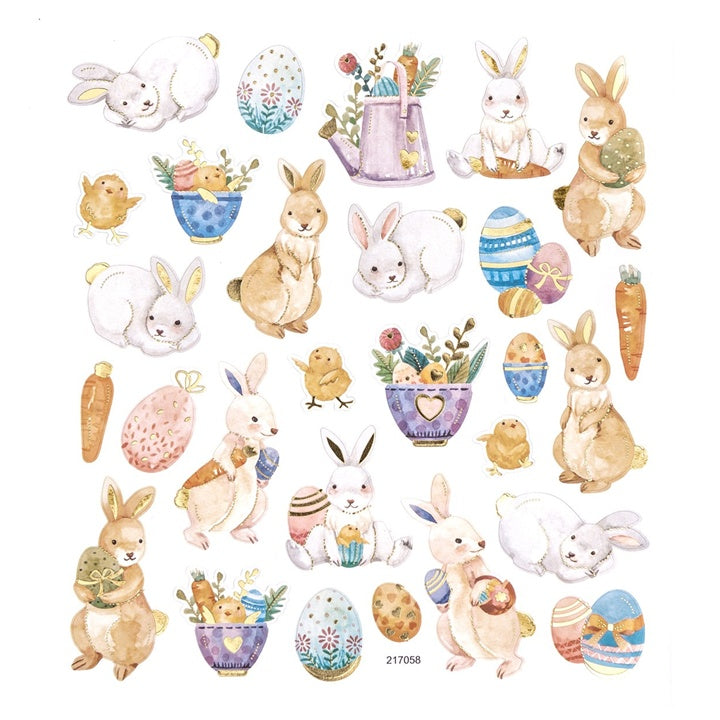 DP Craft paasstickers met glitter, paashazen en eieren, 28 stuks