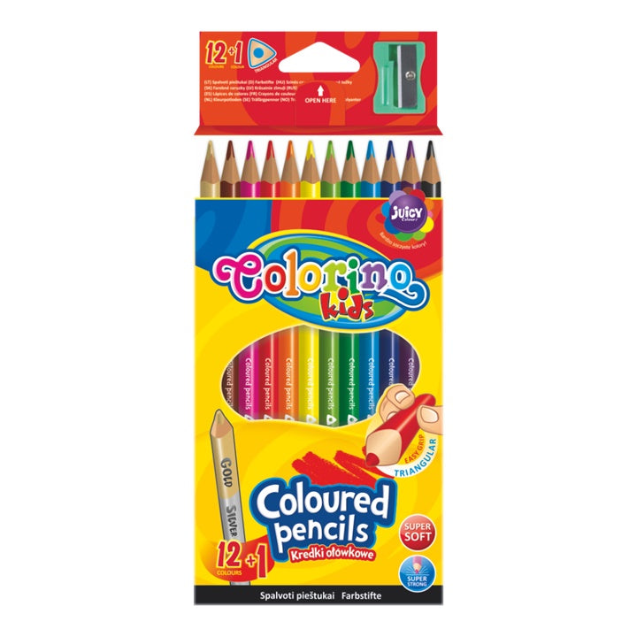 Colorino kleurpotloden driekantig met puntenslijper, 12 stuks